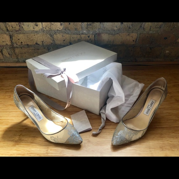 Perfect Condition Jimmy Choo Silver Lace Heels - Picture 2 of 8